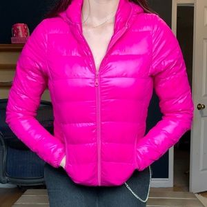 Neon pink light puffer jacket